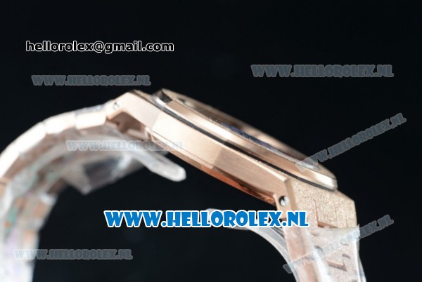 Audemars Piguet Royal Oak Swiss Quartz Rose Gold Case with Black Dial and Rose Gold Bracelet (EF) - Click Image to Close